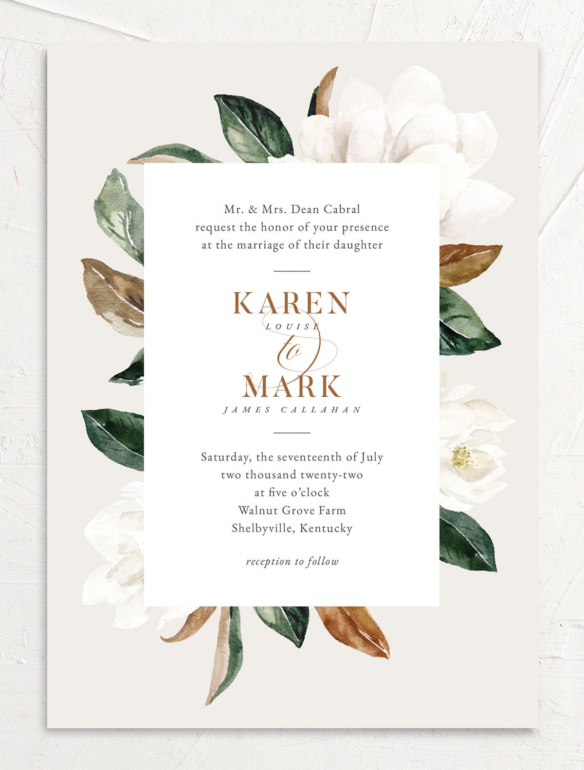 Romantic Blooms Wedding Invitations front in Silver