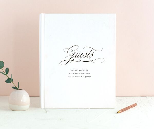 Exquisite Regency Wedding Guest Book front in Pure White