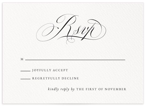 Exquisite Regency Wedding Response Cards front in Pure White