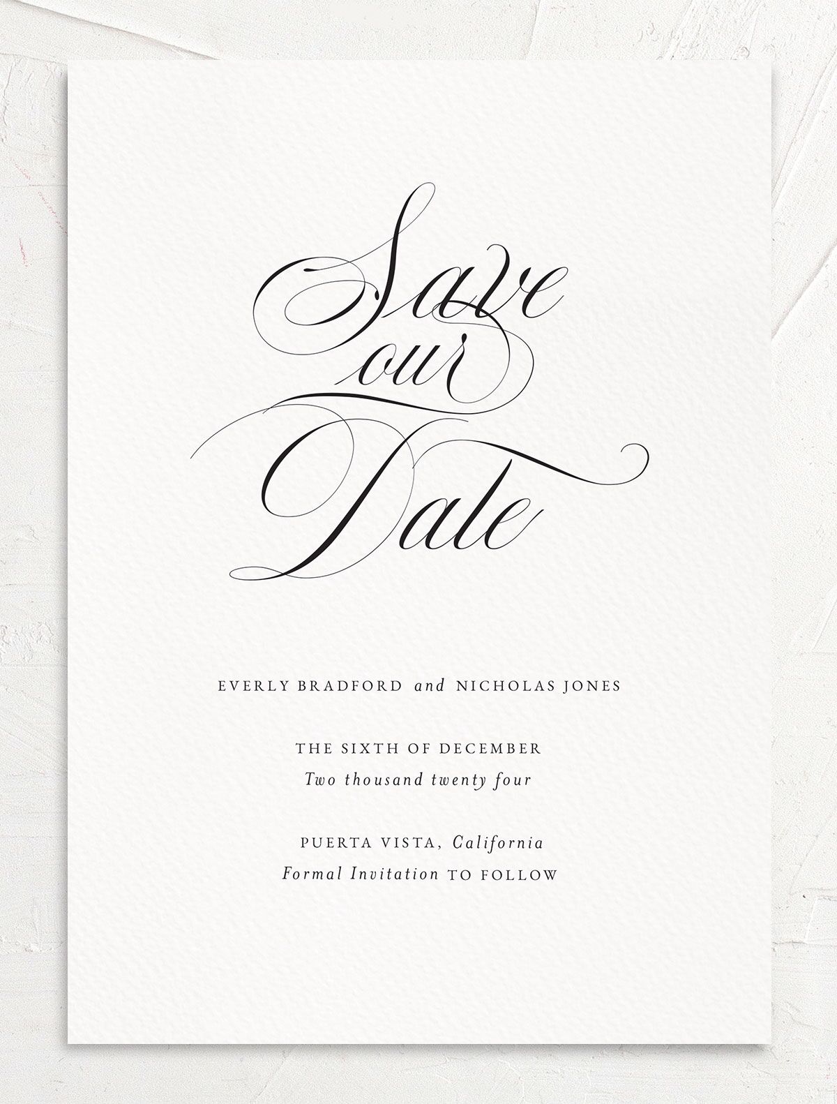 Exquisite Regency Save the Date Cards front in Pure White