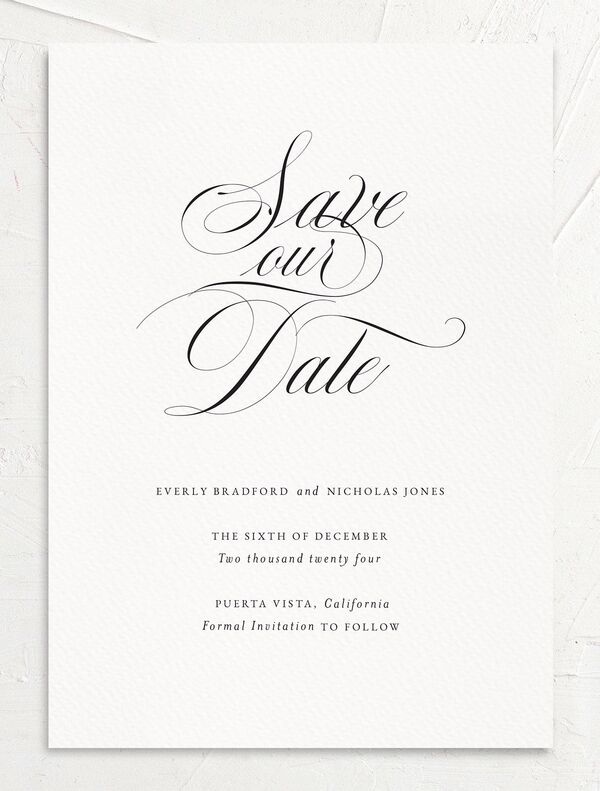 Exquisite Regency Save the Date Cards front in Pure White