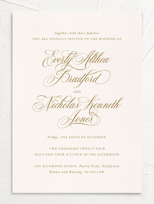 Exquisite Regency Wedding Invitations front in Champagne