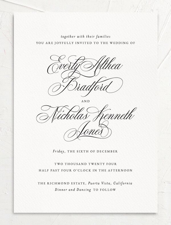 Exquisite Regency Wedding Invitations front in Pure White
