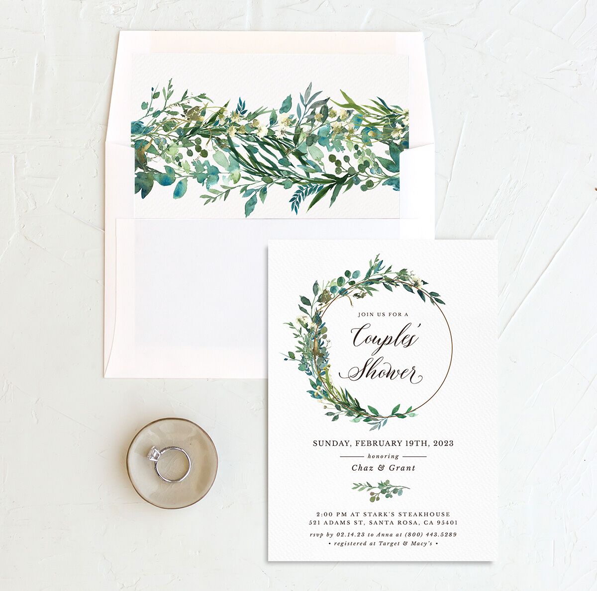 Floral Circles Bridal Shower Invitations envelope-and-liner in Pure White