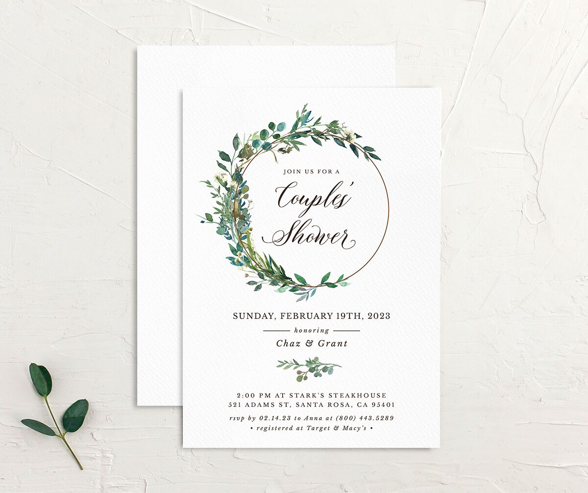 Floral Circles Bridal Shower Invitations front-and-back in Pure White