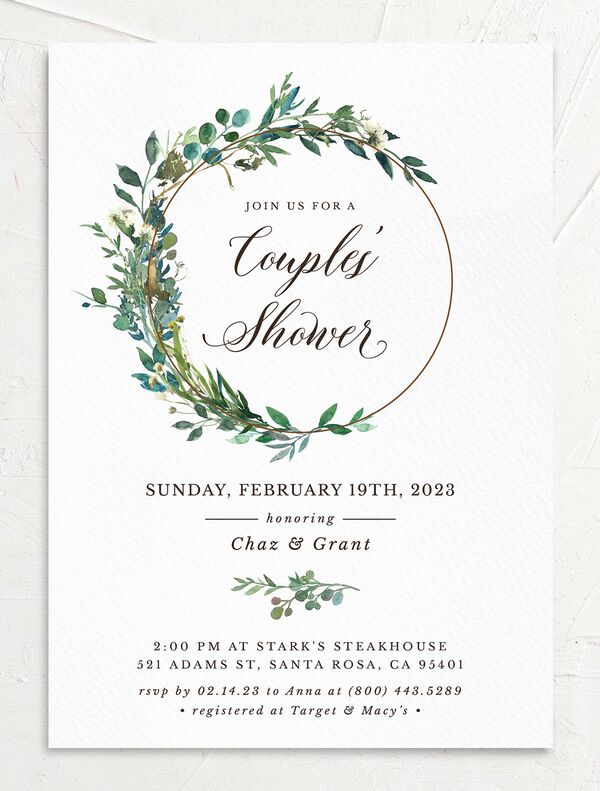 Floral Circles Bridal Shower Invitations front in Pure White