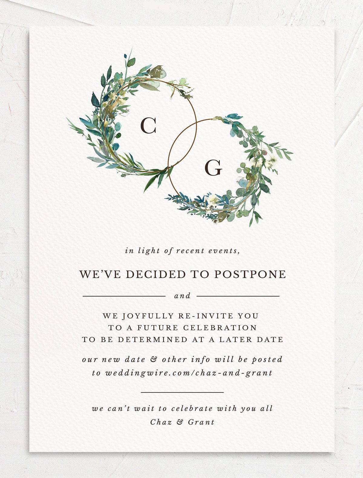 Floral Circles Change the Date Cards front in Pure White