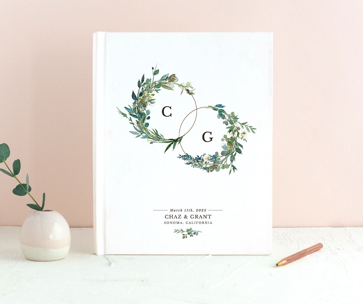 Floral Circles Wedding Guest Book front in Pure White