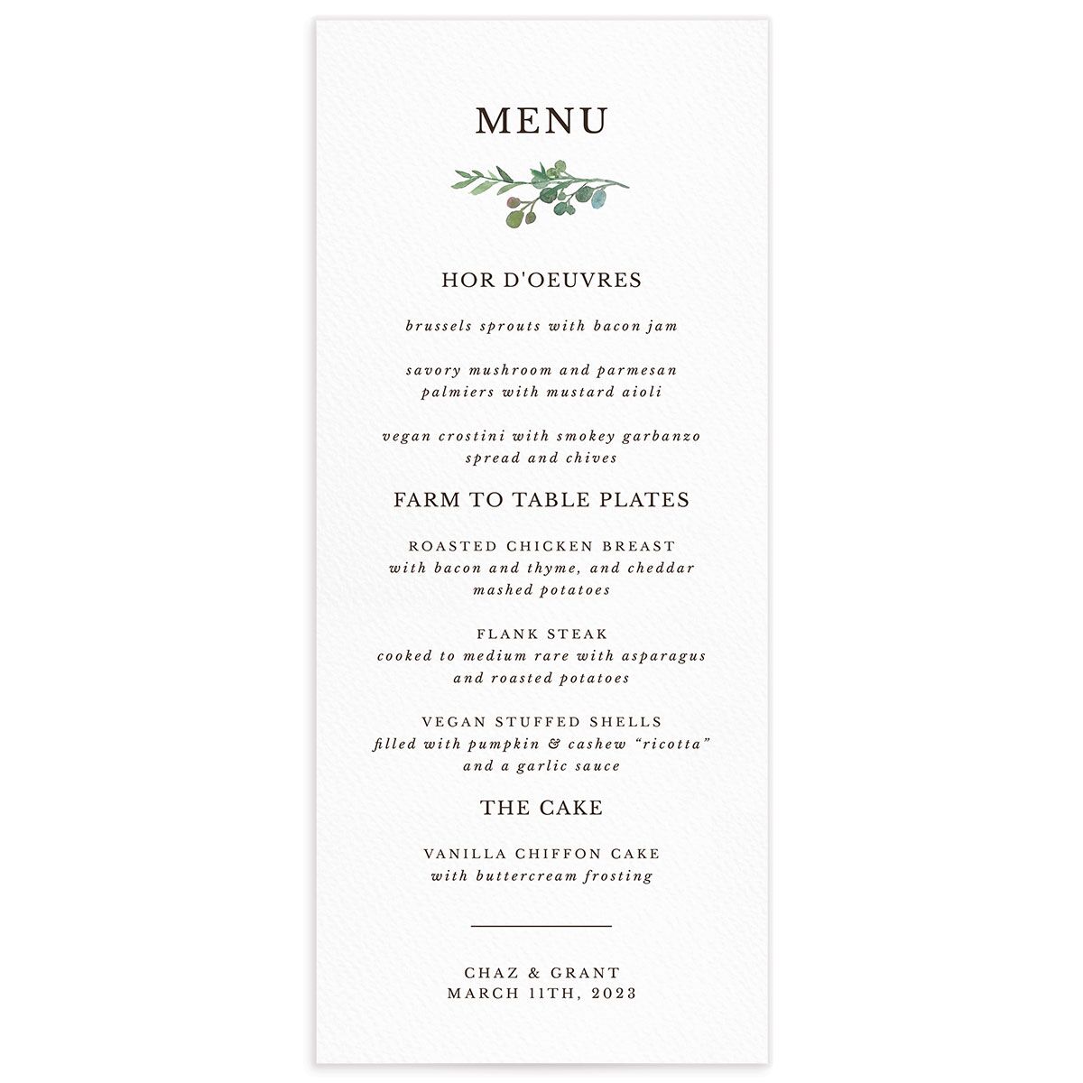 Floral Circles Menus front in White