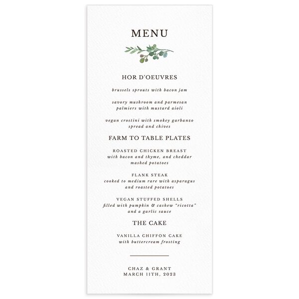 Floral Circles Menus front in Pure White