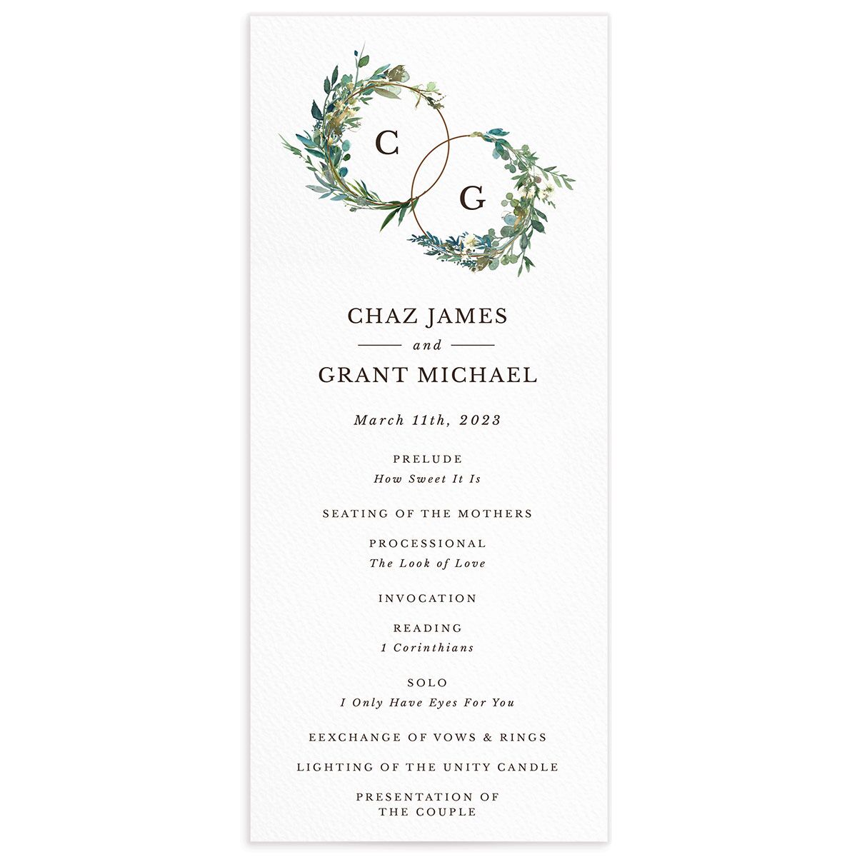 Floral Circles Wedding Programs front in Pure White