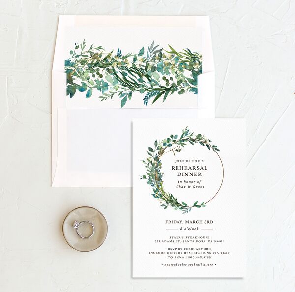 Floral Circles Rehearsal Dinner Invitations envelope-and-liner in Pure White