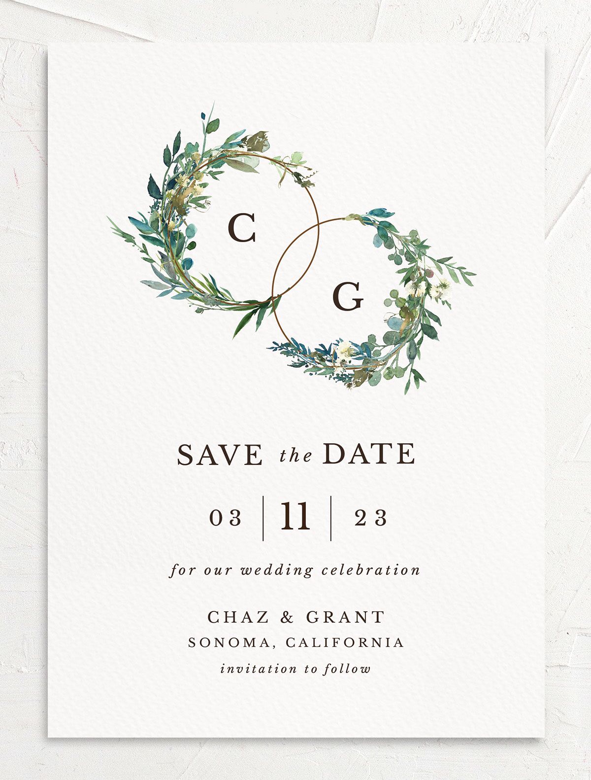 Floral Circles Save the Date Cards front in Pure White