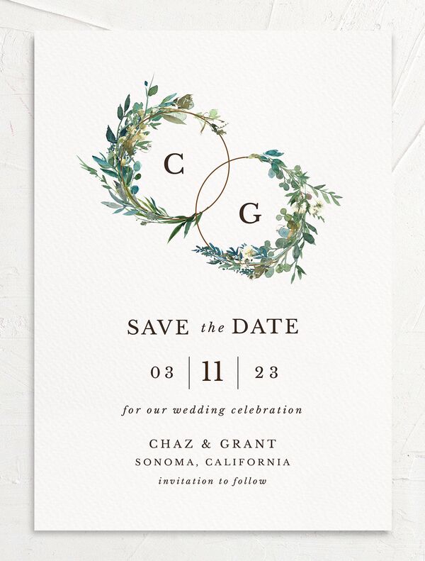 Floral Circles Save the Date Cards front in White