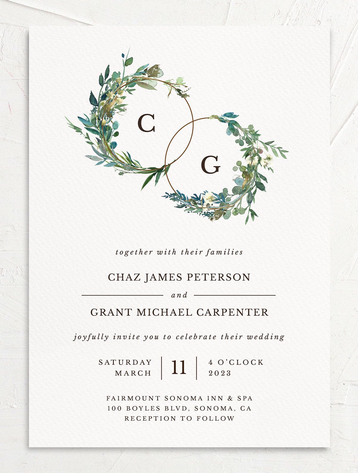 Floral Circles Wedding Invitations front in Pure White