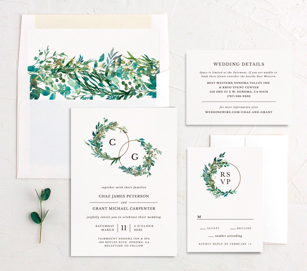 Floral Circles Wedding Invitations suite in Pure White
