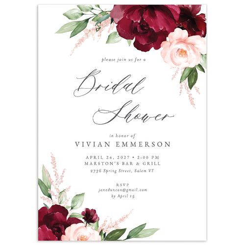 Beloved Floral Bridal Shower Invitations - Dark Berry