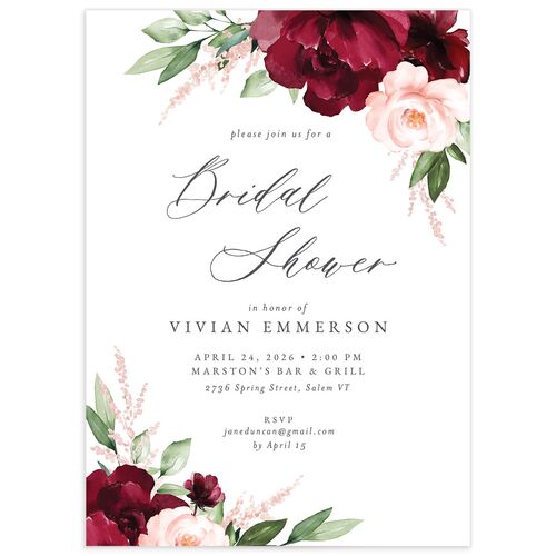 Painted Florals Bridal Shower Invitations - Ruby