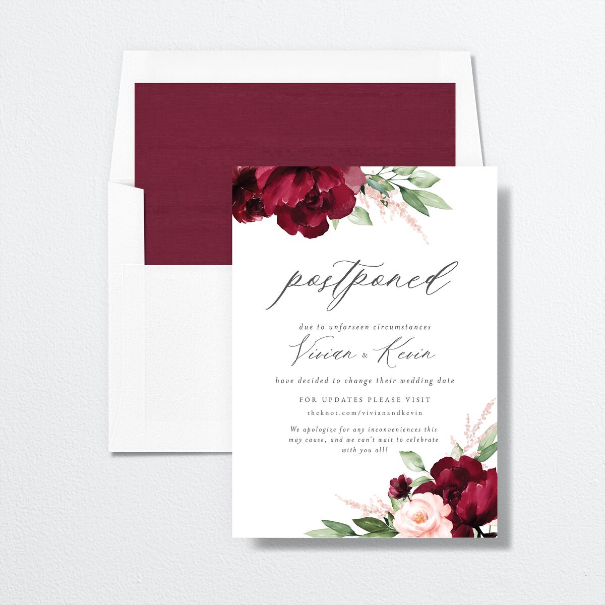Painted Florals Change the Date Cards envelope-and-liner in Ruby