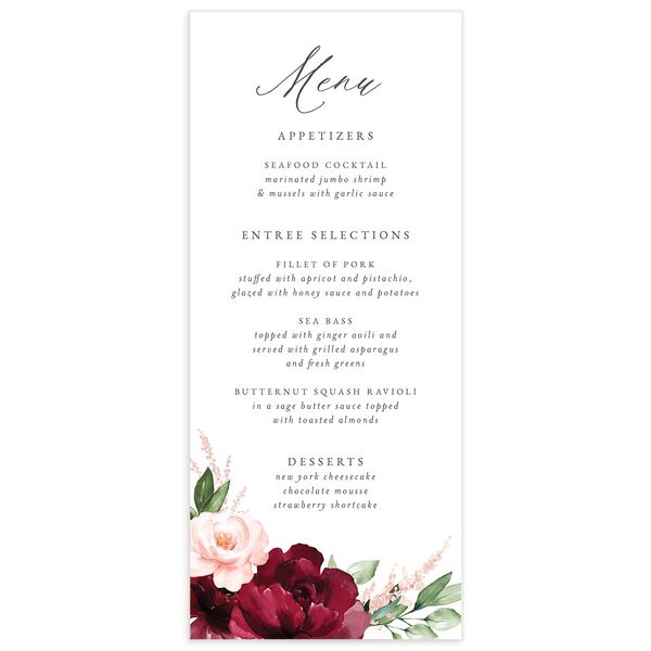 Painted Florals Menus front in Ruby