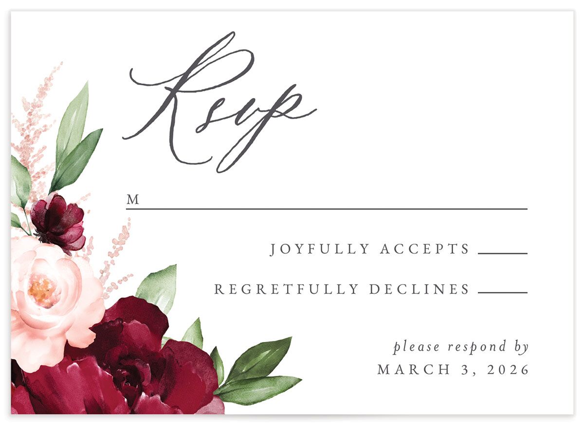 Painted Florals Wedding Response Cards front in Ruby