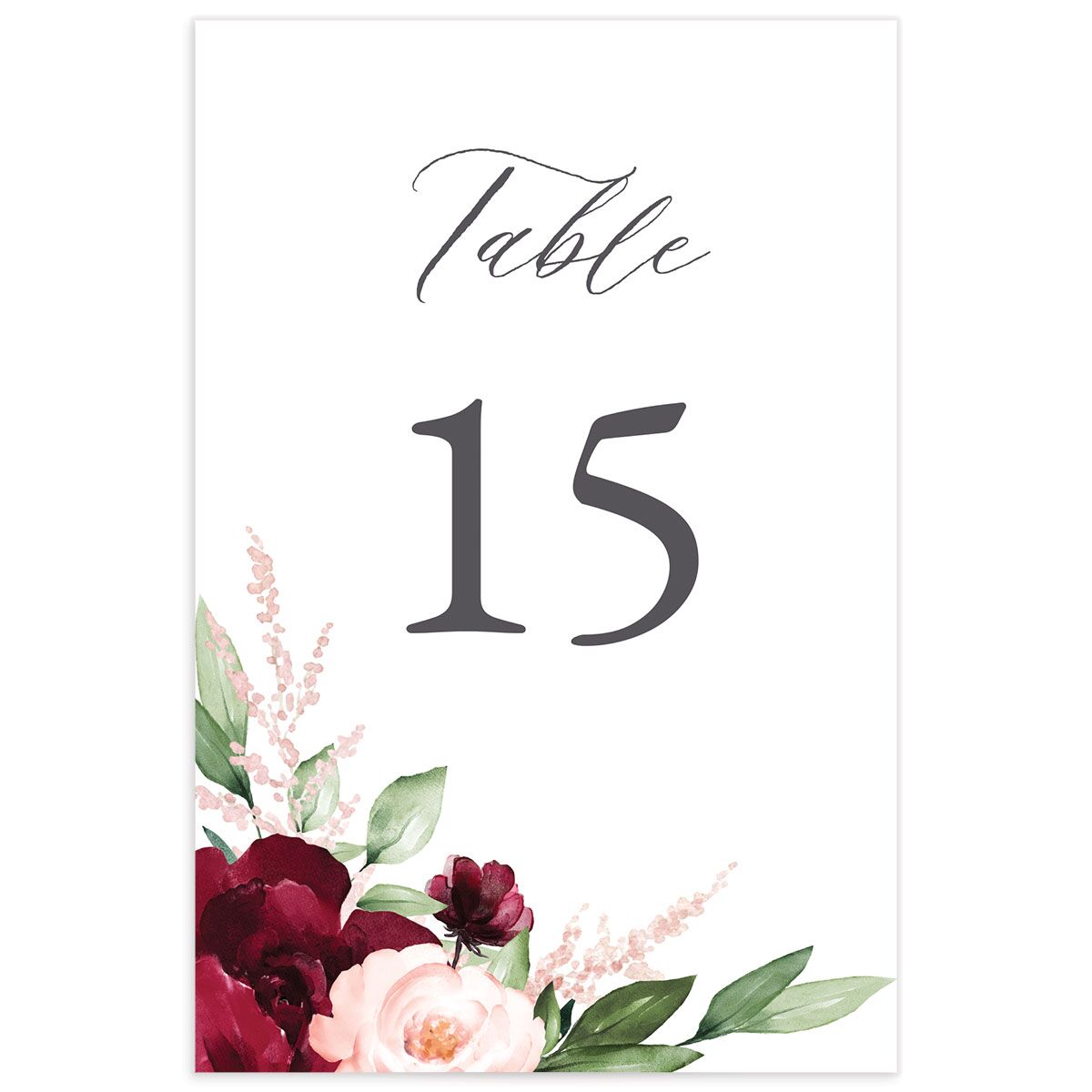 Painted Florals Table Numbers front in Ruby