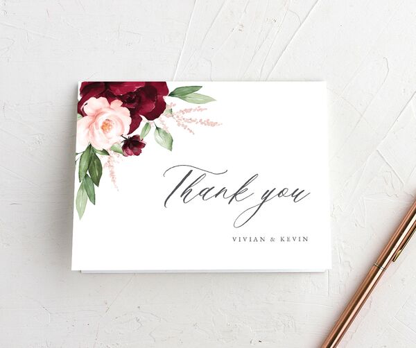 Painted Florals Thank You Cards front in Ruby