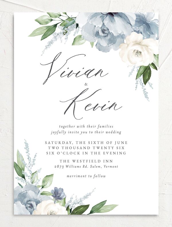 Painted Florals Wedding Invitations front in Turquoise