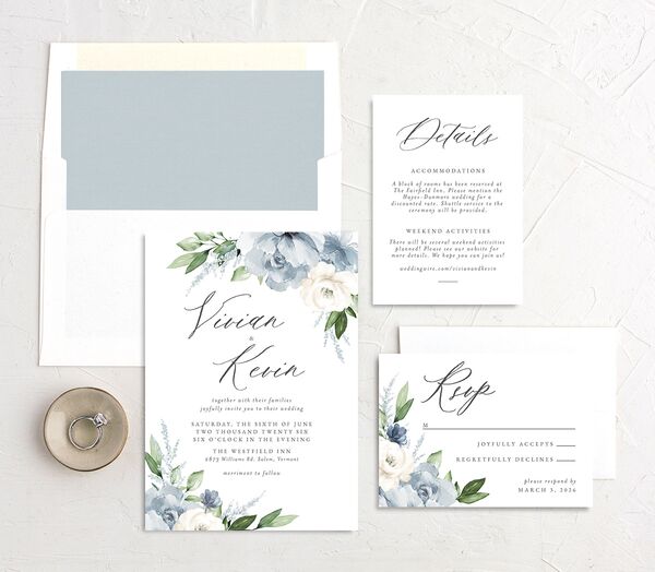 Painted Florals Wedding Invitations suite in Turquoise