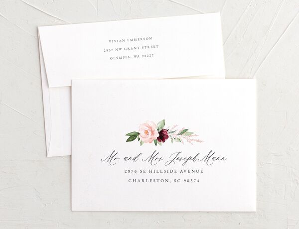 Painted Florals Wedding Invitation Envelopes front in Ruby