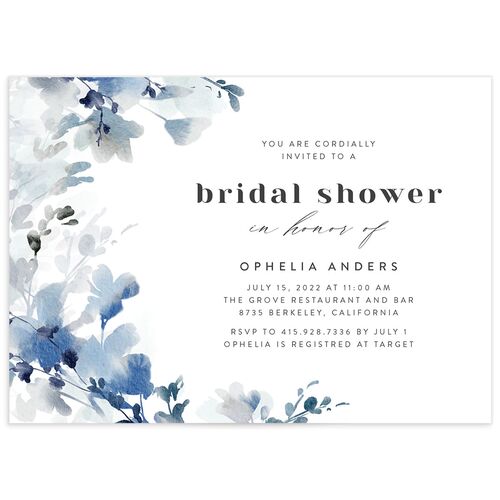 Watercolor Blooms Bridal Shower Invitations - Midnight Navy