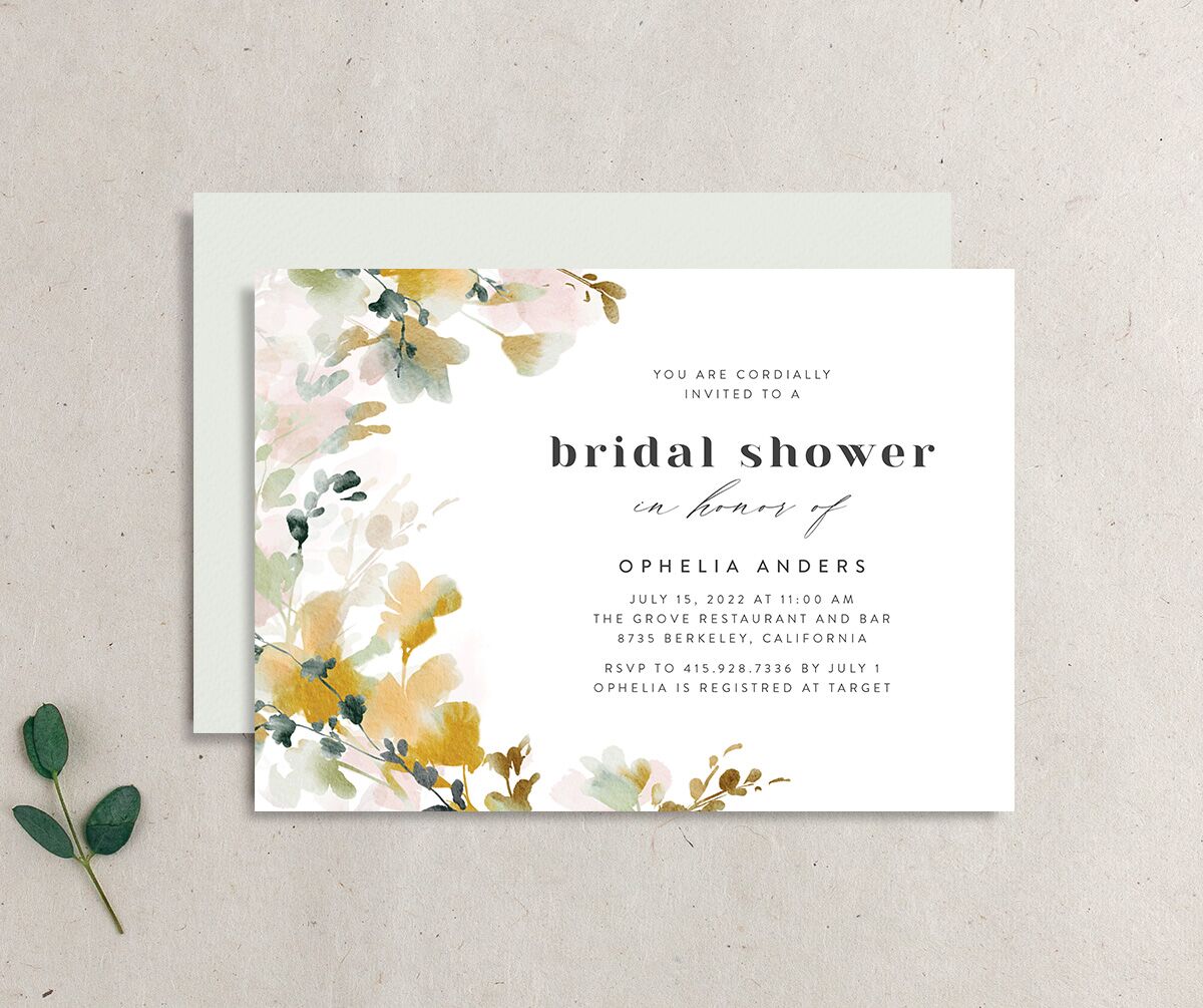 Graceful Floral Bridal Shower Invitations front-and-back in Dijon