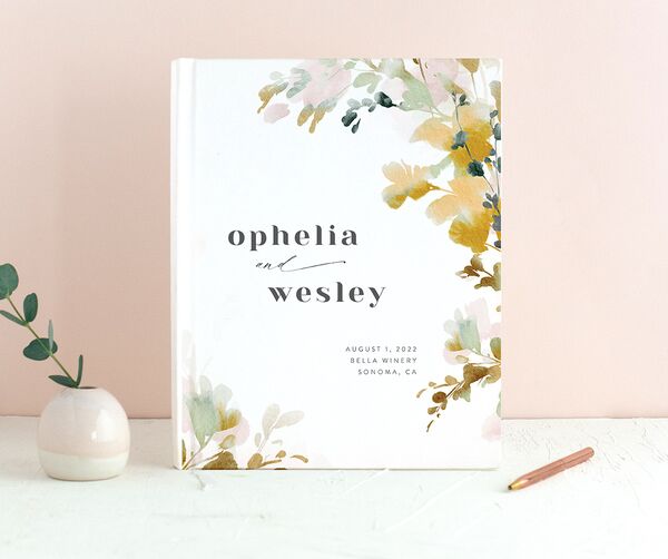 Graceful Floral Wedding Guest Book front in Dijon