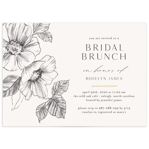 Botanical Floral Bridal Shower Invitations - Steel Gray