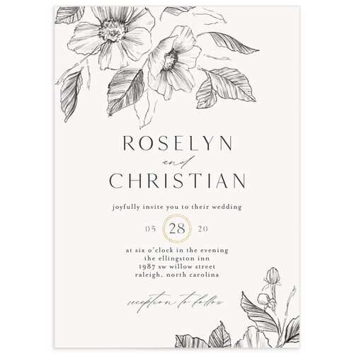 Botanical Floral Wedding Invitations - Steel Gray