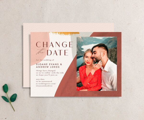 Contemporary Brushstroke Change the Date Cards front-and-back in Dijon