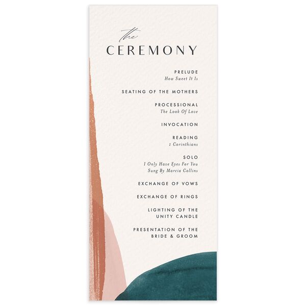 Contemporary Brushstroke Wedding Programs front in Turquoise