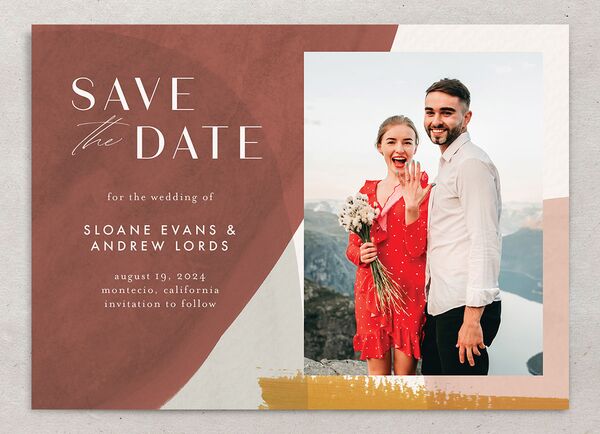 Contemporary Brushstroke Save the Date Cards front in Dijon