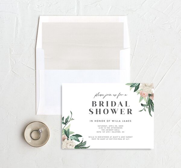 Elegant Peony Bridal Shower Invitations envelope-and-liner in Pure White