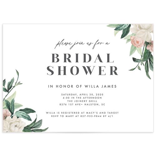 Elegant Peony Bridal Shower Invitations - Pure White