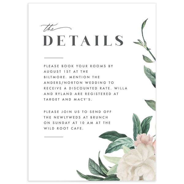 Elegant Peony Wedding Enclosure Cards front in Pure White