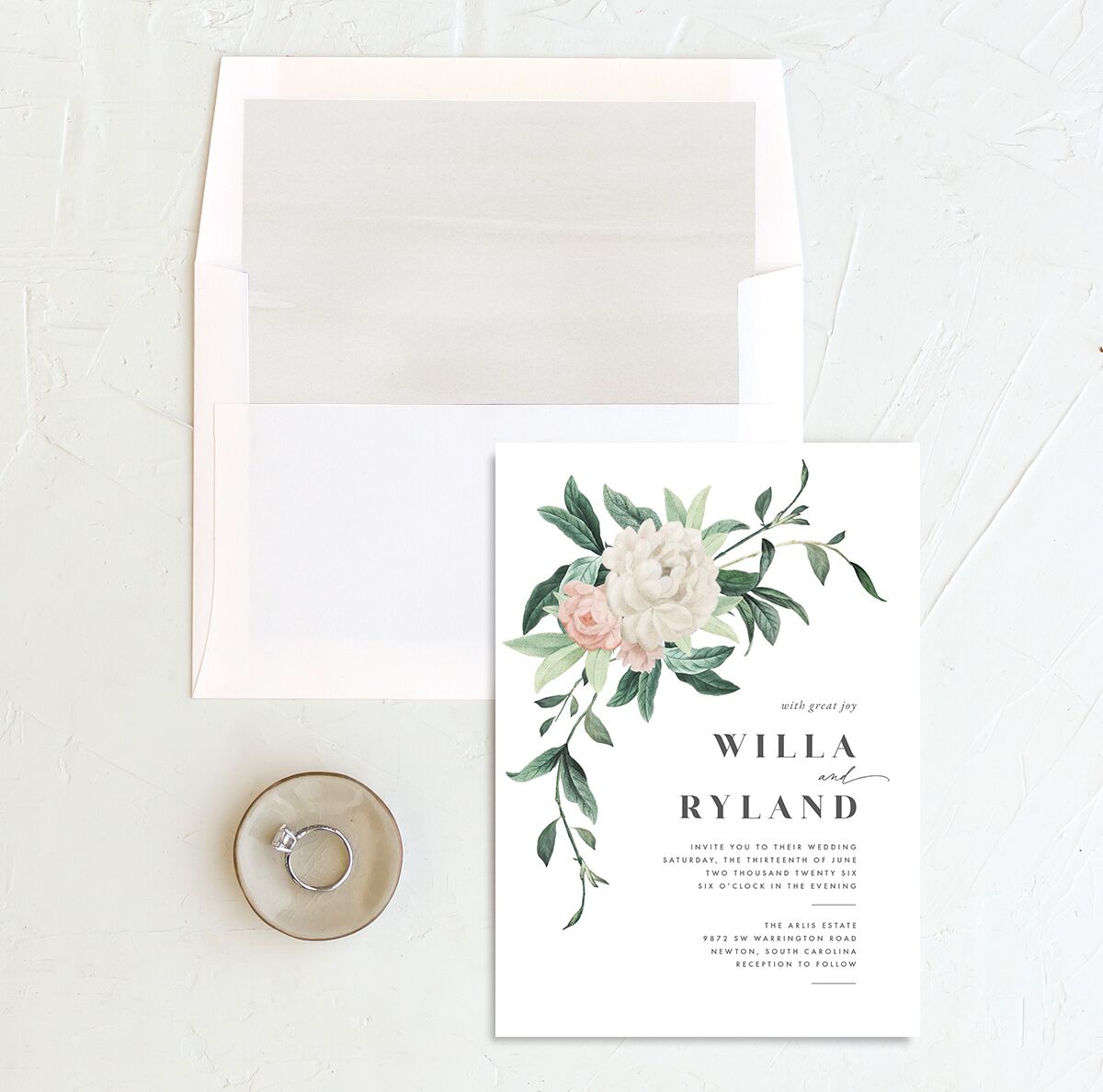 Elegant Peony Envelope Liners envelope-and-liner in Pure White