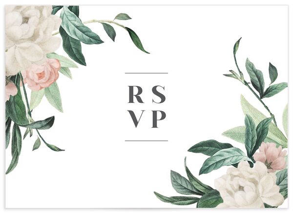 Elegant Peony Wedding Response Cards back in Pure White