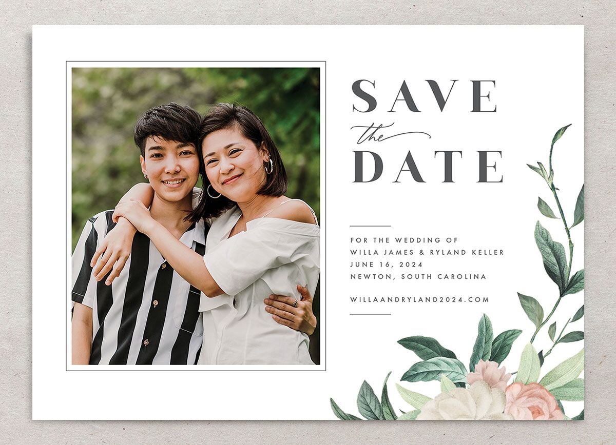 Elegant Peony Save the Date Cards front in Pure White