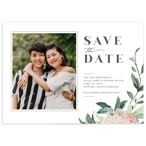 Elegant Peony Save the Date Cards - Pure White