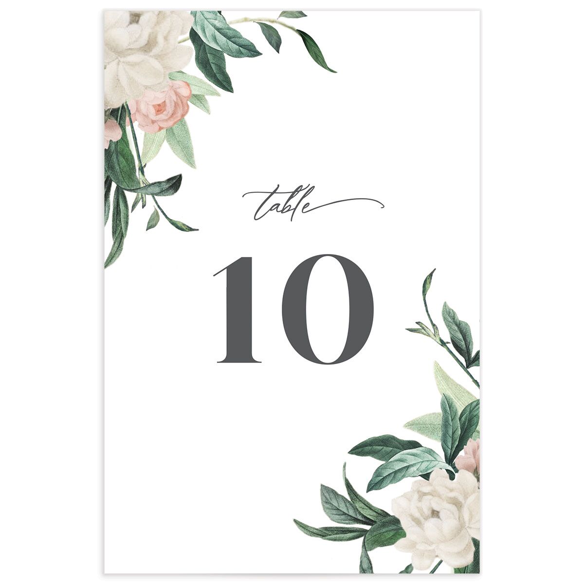 Elegant Peony Table Numbers front in Pure White