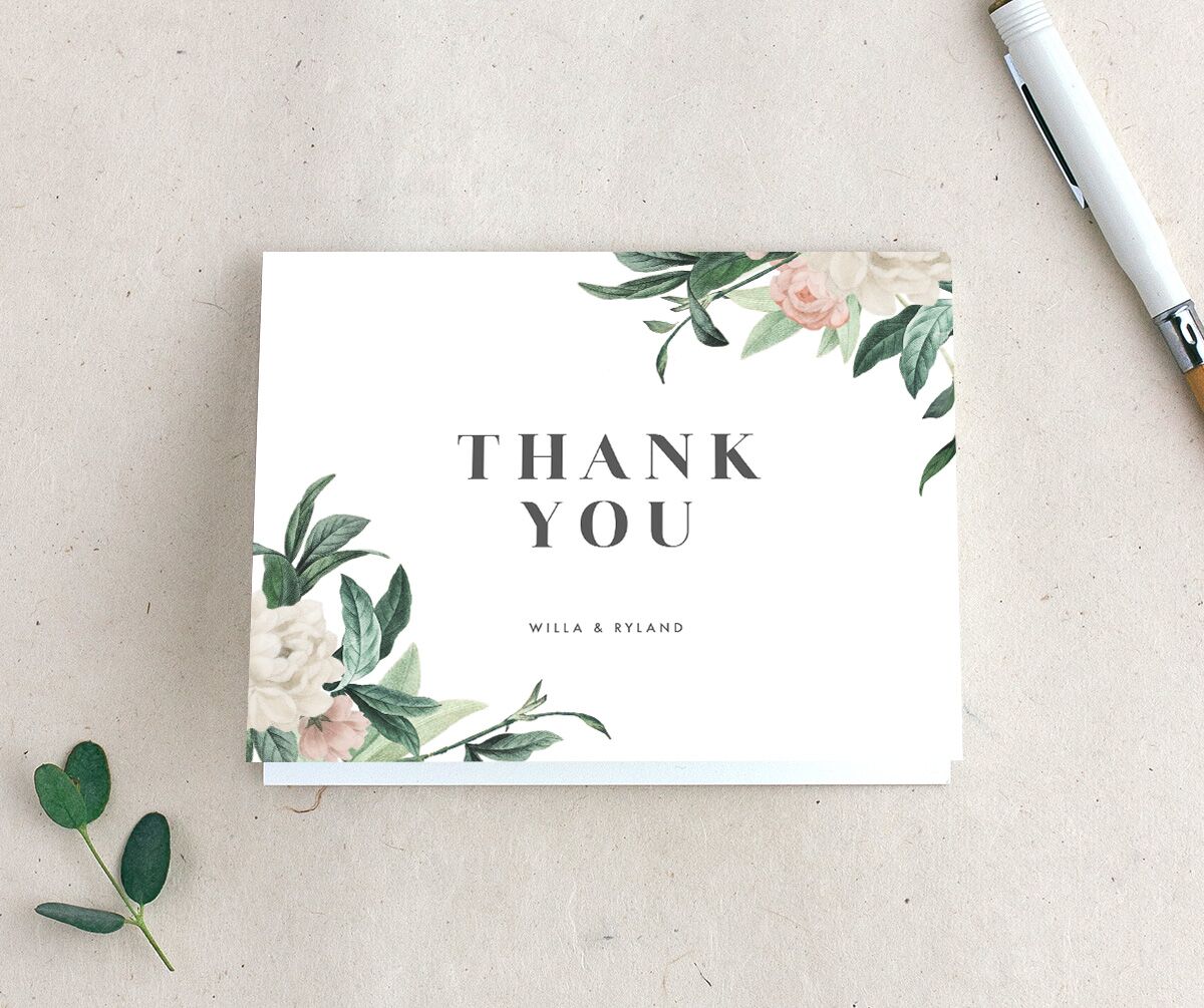 Elegant Peony Thank You Cards front in White