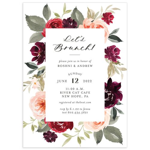 Vibrant Floral Bridal Shower Invitations - Deep Claret
