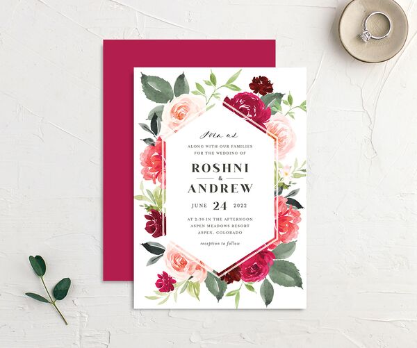 Vivid Rose Wedding Invitations front-and-back in Rose Pink