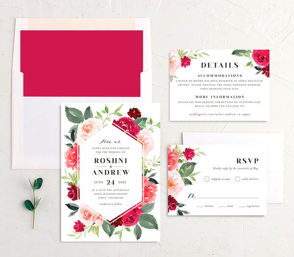 Vivid Rose Wedding Invitations suite in Rose Pink
